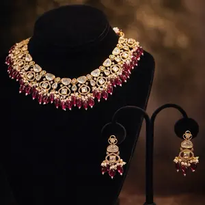 22K Gold Plated 2-Piece Premium Red Statement Necklace Set | Doublet Jewelry | #012