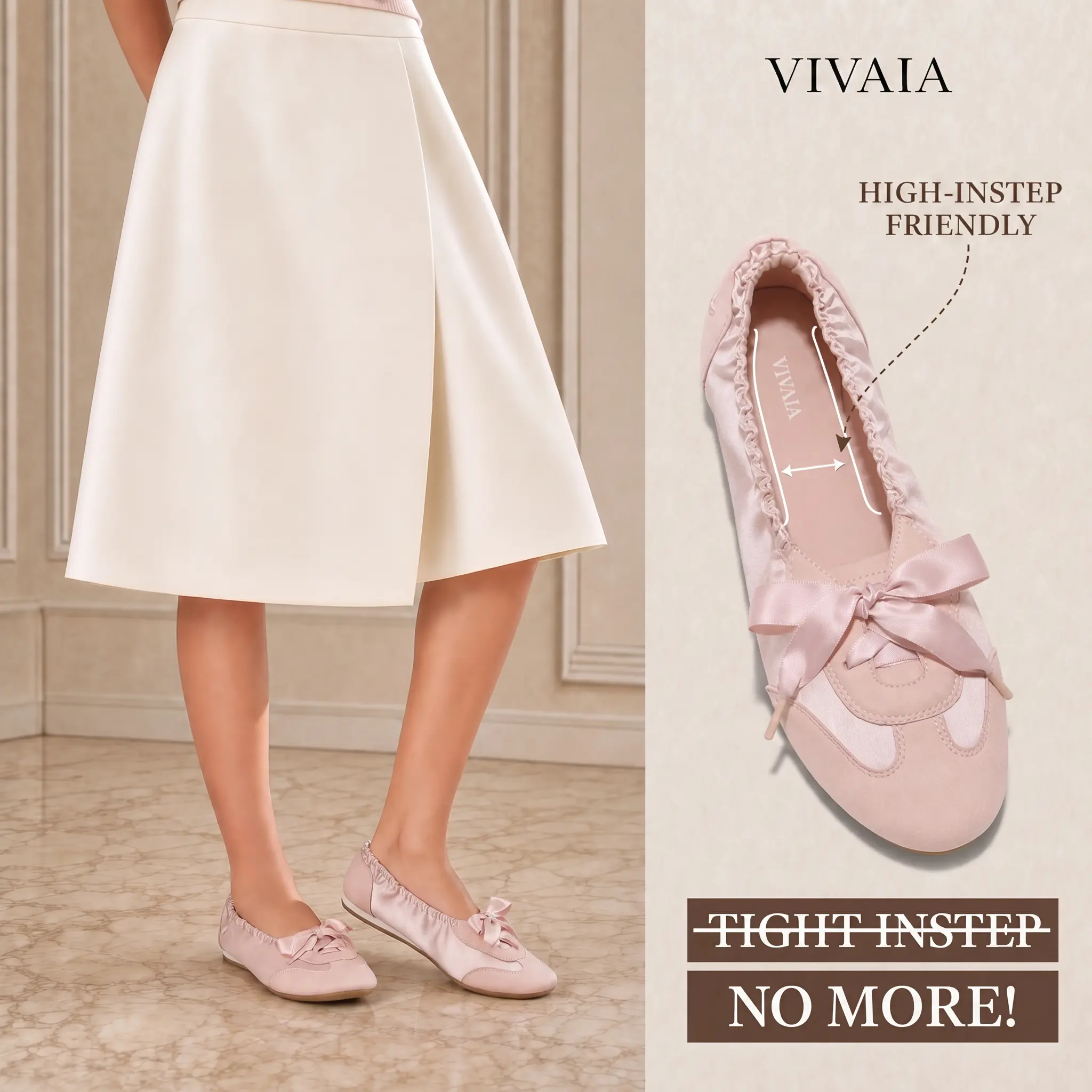 VIVAIA Women’s Round-Toe Satin Ballet Flats, Ballerina Sneakers,  Ballet Sneakers with Elastic No-Rub Back & Anti-Slip Heel, Durable Grippy Outsole & Suede-Like Insole for All-Day Comfort, Wedding Shoes, comfortable flats, commute shoes(YANKA)