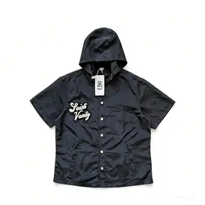 SAINT VANITY Embroidered Short Sleeve Hoodie Trench Cardigan Removable Hat Streetwear Oversized Lightweight Summer Jacket Men's Top