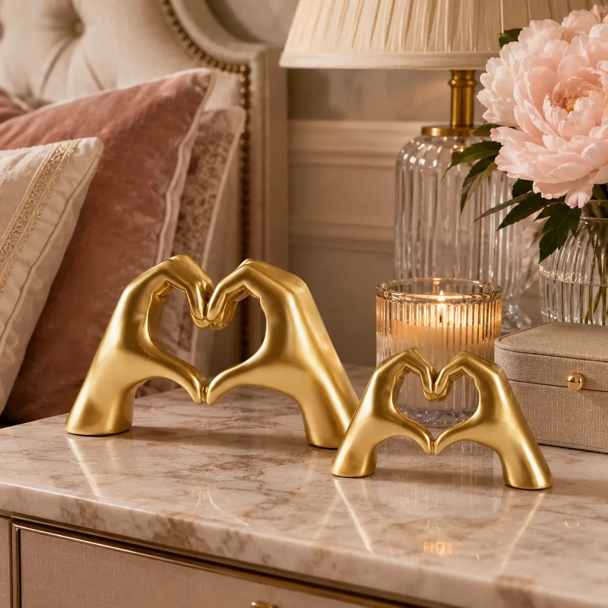 Gold Hand-Shaped Resin Sculpture Ornament, Small Modern Heart-Accent Decoration for Office Home Decor, Room Decor Accessory, Creative Gift for Boyfriend