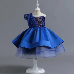 1-10Y Sequins Royal Blue 2214 Kids Clothes Flower Girls Frock Ball Gown Pageant Children Elegant Princess Prom Host Formal Evening Party Banquet Cocktail Dress