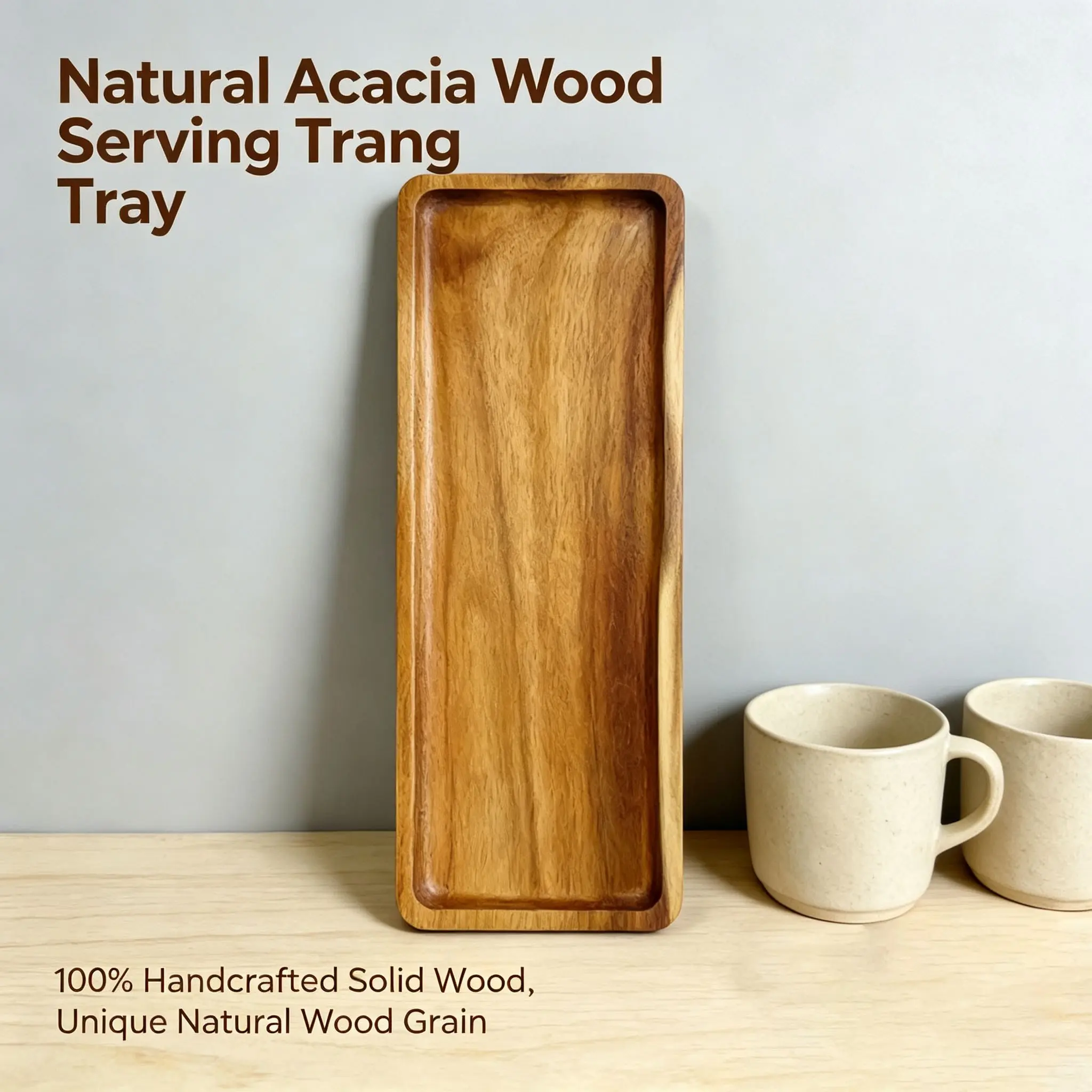 Rectangular Acacia Wood Tray, Handcrafted Solid Wood Coffee Tray, Japanese Style Meal Tray, Fruit Tray, Afternoon Tea Snack Tray, Natural Unique Serving Tray, Wooden