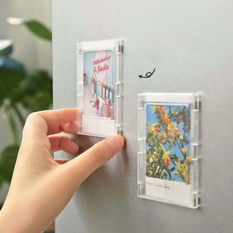 Magnetic Photo Frame, 2 Counts Creative Mini Photo Display Frame, Photo Display Stand for Home Office Desk School Decor, Clear, Plastic Frame, Picture Frame, Magnetic Frames