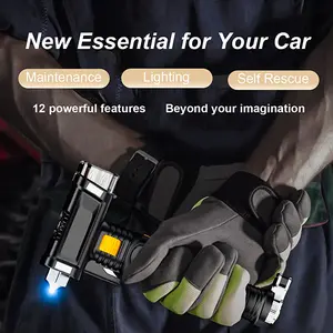 16-in-1 Hammer Multi-Function Flashlight with Digital Display Rechargeable Zoomable Adjustable Brightness for Outdoor Emergency Camping Accessories Black Christmas Gifts