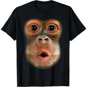 Menswear 100% Cotton Round Neck Casual Distressed Graphic T-Shirt, Funny Monkey Stomach Meme Cool Trending Viral Video Themed