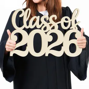 Wooden Class of 2026 Sign Senior 2026 Graduation Props for Photoshoot 2026 Class of Grad Photo Props Graduation Signs College High School Party Supplies Unfinished Grad Ornaments to Paint