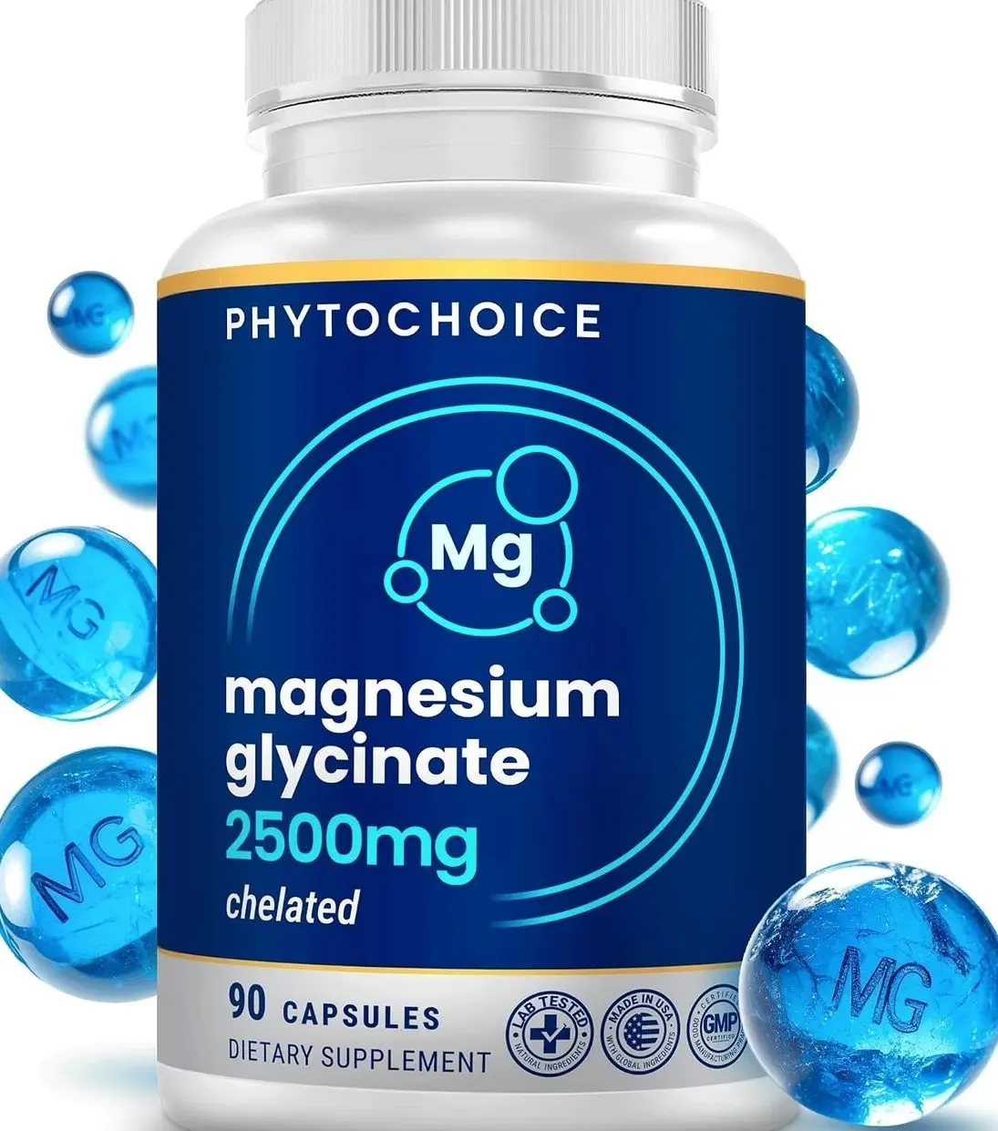 High Potency 2500mg Magnesium Glycinate Supplement for Men and Women, Chelated for High Absorption Pure Elemental Magnesio Complex - Support Sleep, Nerve & Muscle Health, Made in USA - 1 Month Supply