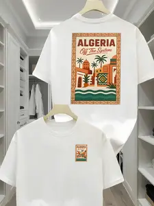 Men's Casual Algeria off the System Print T-Shirt, Round Neck Comfortable Polyester Fabric, Fashion Streetwear for All Seasons