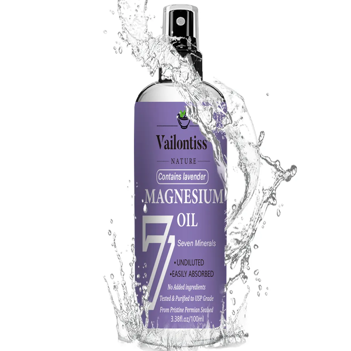 Magnesium Oil for Foot Care, Soothing Lavender, Calming, Local Magnesium Supplement, Suitable for Skin and Body, 3.38 fl.oz, Magnesium Topical Oil