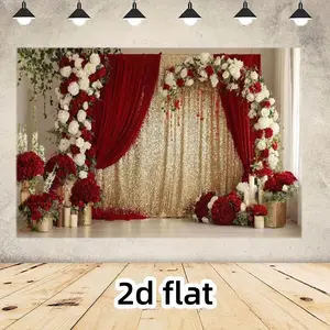 Rose & Glitter Curtain Backdrop, 1 Count Romantic Elegant Wedding Party Background, Wall Decoration for Birthday Anniversary Party, Banner, Shimmer Wall Backdrop, Wedding Arched Backdrop