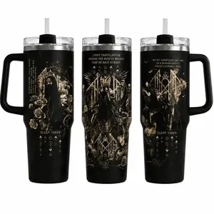 Sl3ep T0ken Take Me Back To Eden Tumbler 40oz 30oz, Dark Gothic Music Fan Cup With Ritual Symbol Art, Black Floral Alternative Metal Travel Drinkware With Handle, Concert Gift For Men Women, Not Including The Straw Water Bottles
