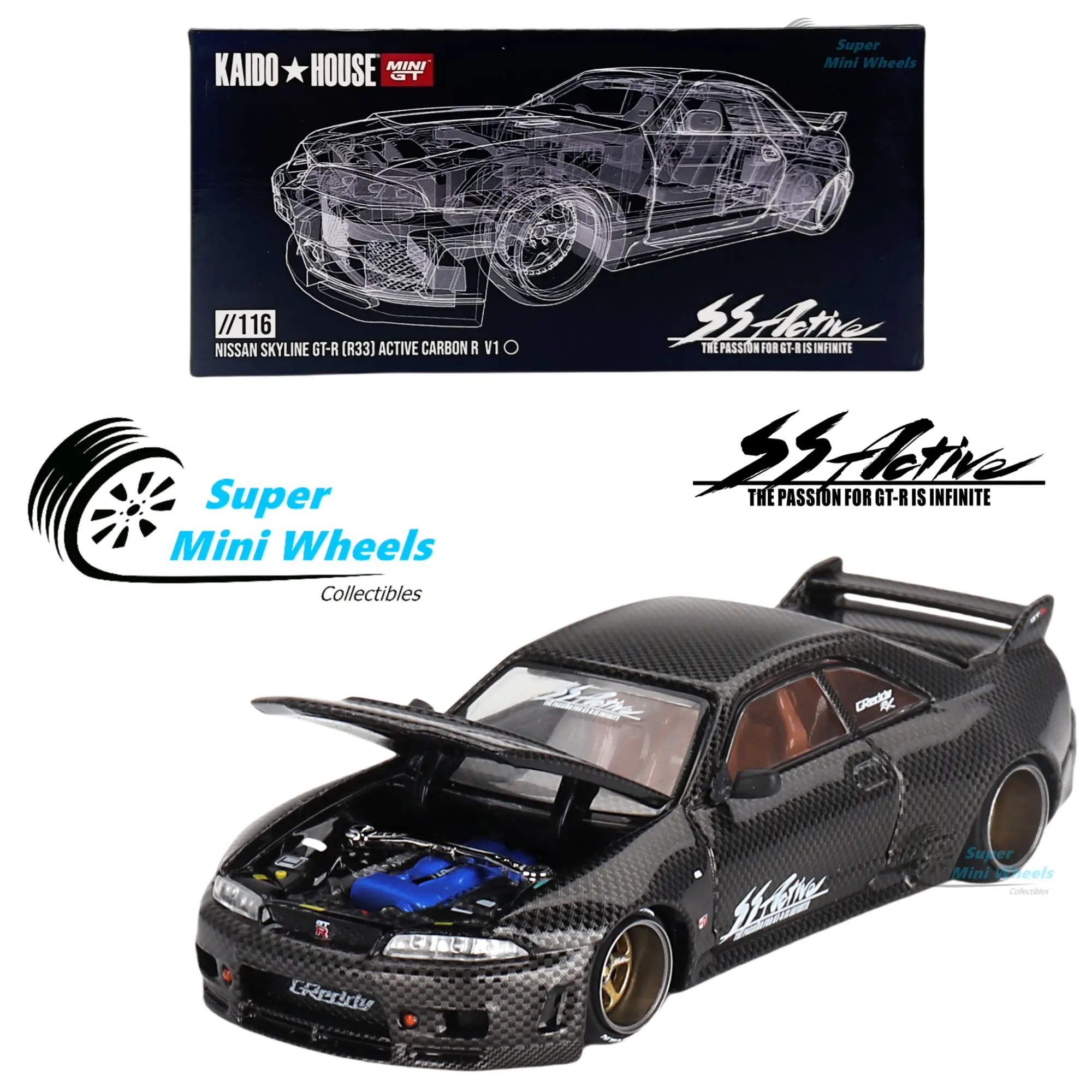 Mini GT x Kaido House 1:64 Nissan Skyline GT-R (R33) Active Carbon R - KHMG116
