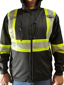 Black Long Sleeve Hooded Safety Sweatshirt with zipper