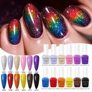 12Pcs Holographic Crushed Diamond Glitter Nail Polish Set High Shine Laser Sparkle Air Dry Nail Varnish Smooth Easy Application For Fingernail Toenail Natural Nails DIY Manicure Holiday Gift Kit