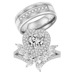 Couple Rings White Gold Plated 925 Sterling Silver Ring 1CT Heart AAAAA CZ Women Wedding Ring Sets Men Wedding Band