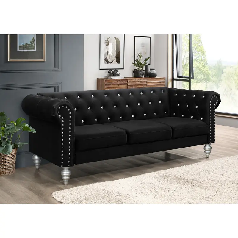 Favorer Emma Velvet Rolled Arm Sofa Favorer Emma Velvet Rolled Arm Sofa