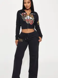 Retro Tiger Zip Front Hoodie - Black