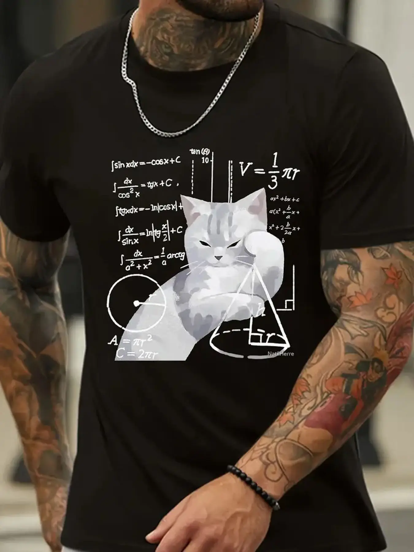 Men's Funny Physics Cat  Schrödinger's Equation T- unisex soft cotton short sleeve t shirt, vintage graphic casual tee for men women teens, perfect birthday holiday gift for camping travel gym daily street casual wear