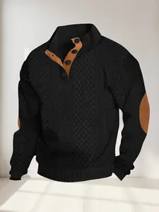 Men's Fall Winter Textured Fabric Polo Shirt, Vintage Texture Solid Color Design, Perfect Streetwear, Great Gift Choice