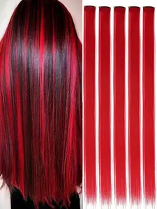 5pcs/Set Red Hair Clips Hair Extensions Synthetic Hairpieces For Women, Synthetic Fiber Wigs Suitable For Various Hairstyles Without Salon Dye, Suitable For Daily And Party Occasions