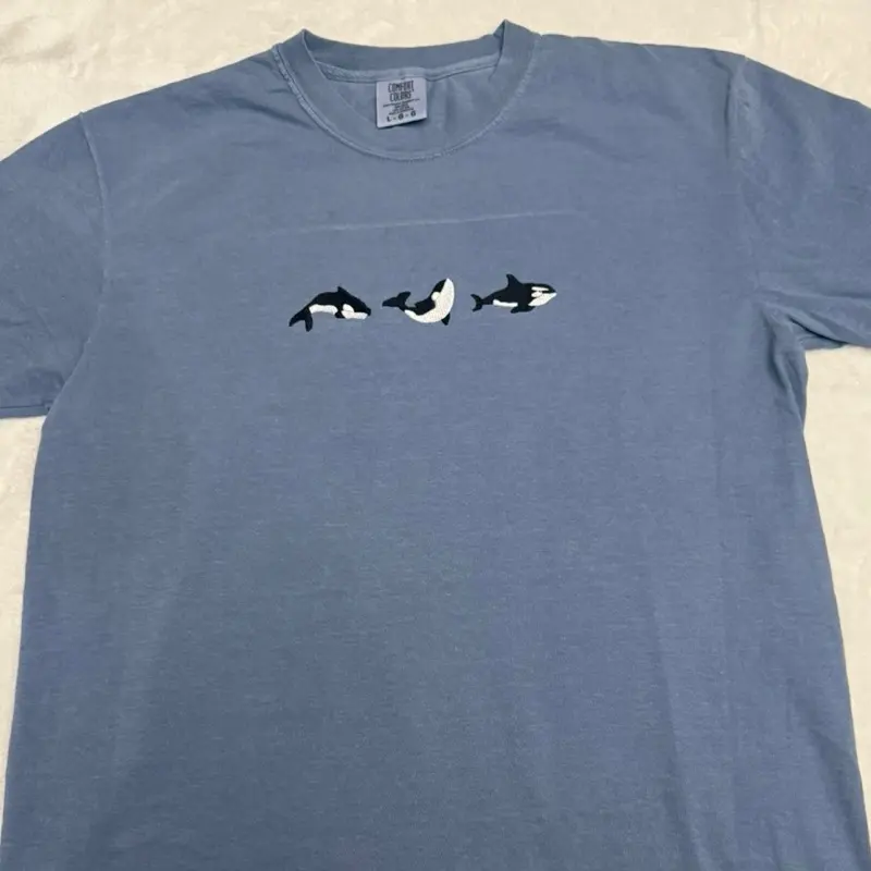 Cute orca whales embroidered summer spring comfort colors shirt/  comfort colors tee/ orca whale embroidered shirt