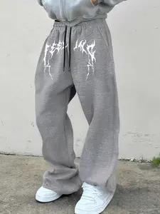 Men's Fashion Casual Simple Straight Leg Pants, Lazy Style Loose Knit Sweatpants with Pattern Print, Perfect for Daily Wear, Casual Jogging Pants