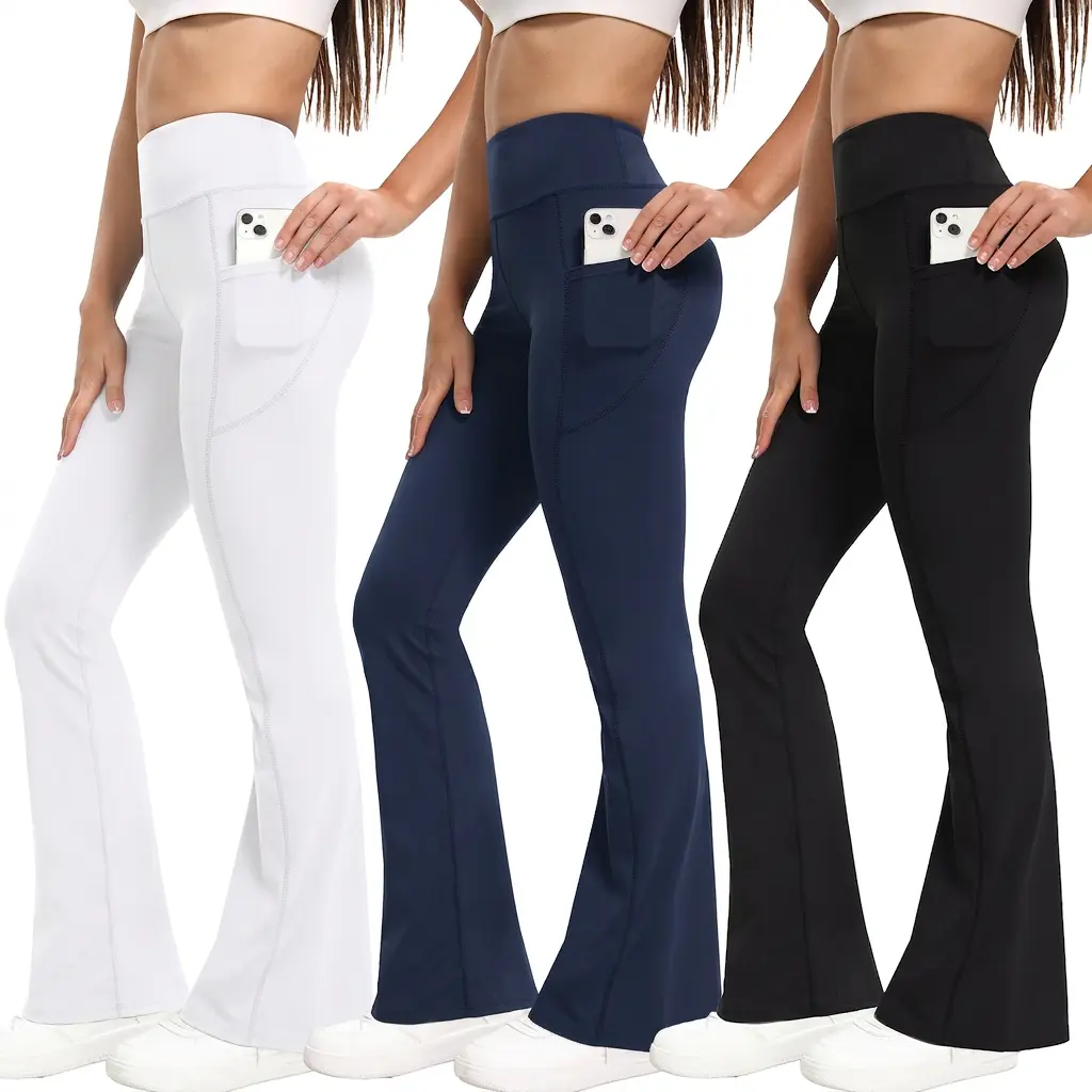 Women's 3-Pack High Waist Flared Leggings - Buttery Soft Comfy Pants with Pockets, Butt Lifting Yoga Clothes for Gym Fitness, Women's Clothes Sports Bottoms