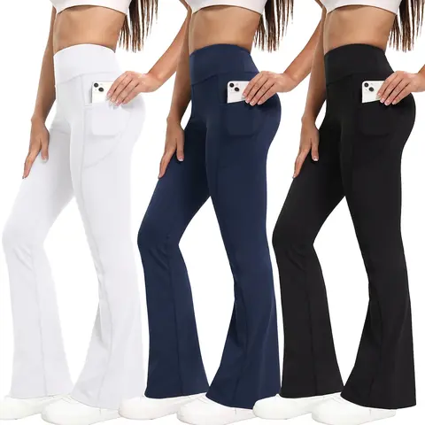 Women's 3-Pack High Waist Flare Leggings - Buttery Soft Butt Lifting Activewear with Phone-Ready Pockets, Yoga Pants for Gym & Yoga, Universal Athleisure Workout Set Sports Bottoms, Activewear For Yoga