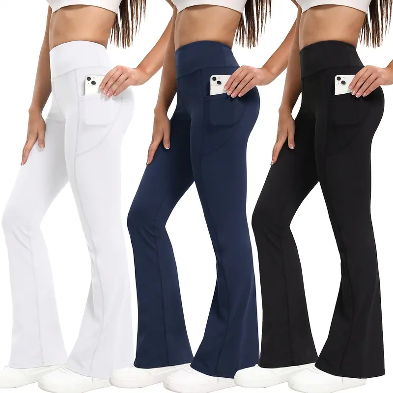 Women's 3-Pack High Waist Flare Leggings - Buttery Soft Butt Lifting Activewear with Phone-Ready Pockets, Yoga Pants for Gym & Yoga, Universal Athleisure Workout Set Sports Bottoms, Activewear For Yoga