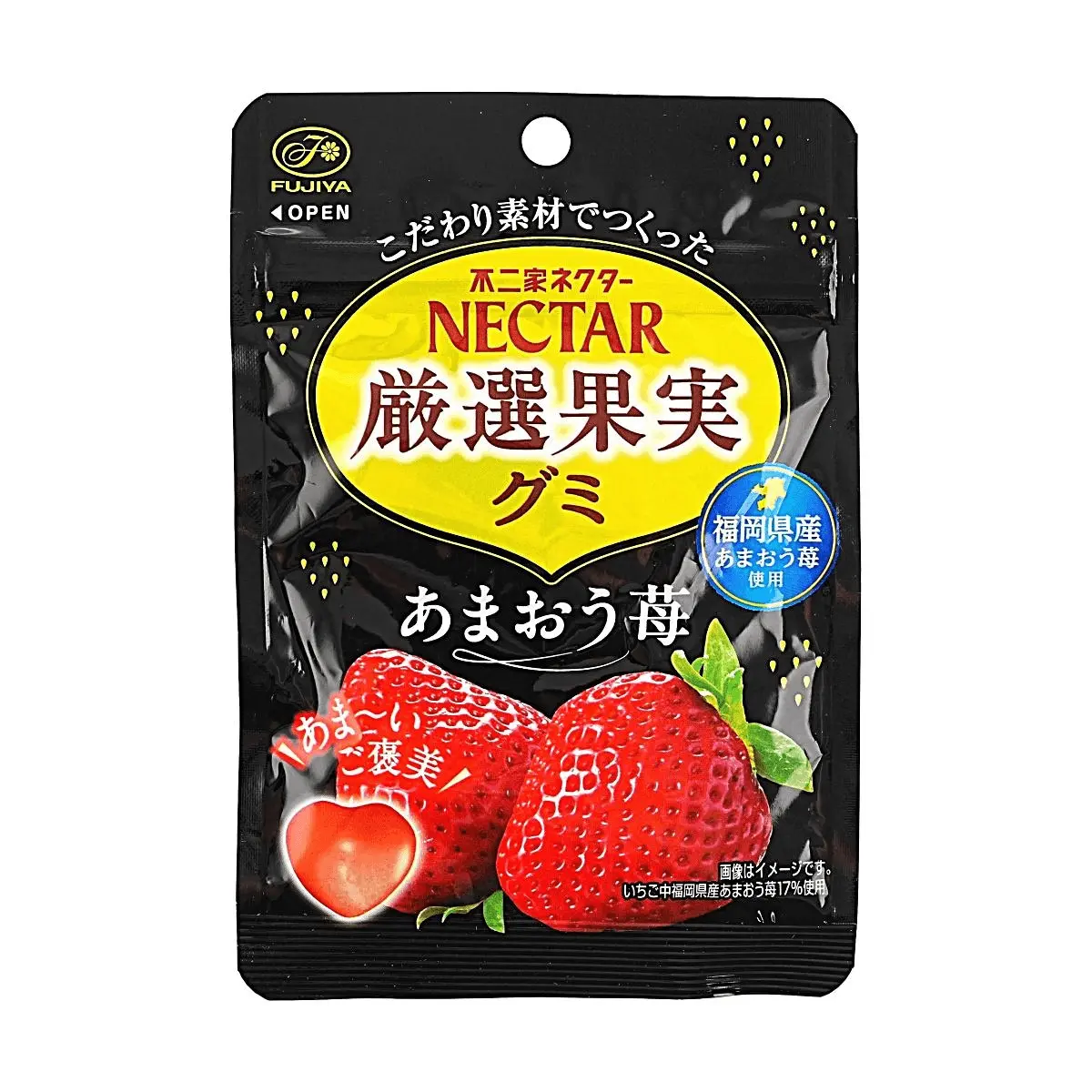 FUJIYA NECTAR Gummy Candy - Fukuoka Amaou Strawberry Flavor - Juicy & Rich Fruit Chewy Snacks
