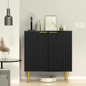 Black Fluted Storage Cabinet, Sideboard Buffet Cabinet with Adjustable Shelf, Fluted Accent Cabinet with  Metal , Console Table for Living Room,Dining Room,Kitchen