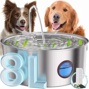 Dog Water Fountain for Large Dogs- 270oz/8L Stainless Steel Dog Water Bowl Dispenser Automatic Pet Water Fountain with Ultra-Quiet Pump/Quadruple Filtration for Dogs, Cats, Multiple Pets