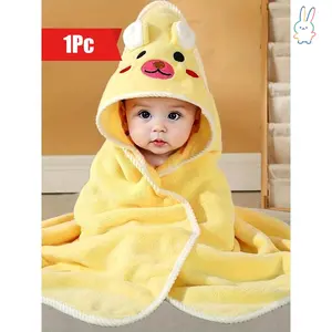 ERT-Cute Baby Boy's Animal Ear Bathrobe Soft Breathable Strong Absorbency Cartoon Pattern Hooded Towel Comforter Nap Blanket Stroller Blanket