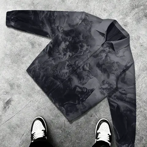 Men's Printed Long Sleeve Casual Collared All Season Jacket with Artistic Patterns, Unique Retro Style Collar + Zipper Design, Trendy & Vintage Fashion Outerwear Coats, Menswear