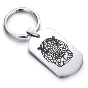 Stainless Steel Geometric Polygon Hippo Dog Tag Keychain
