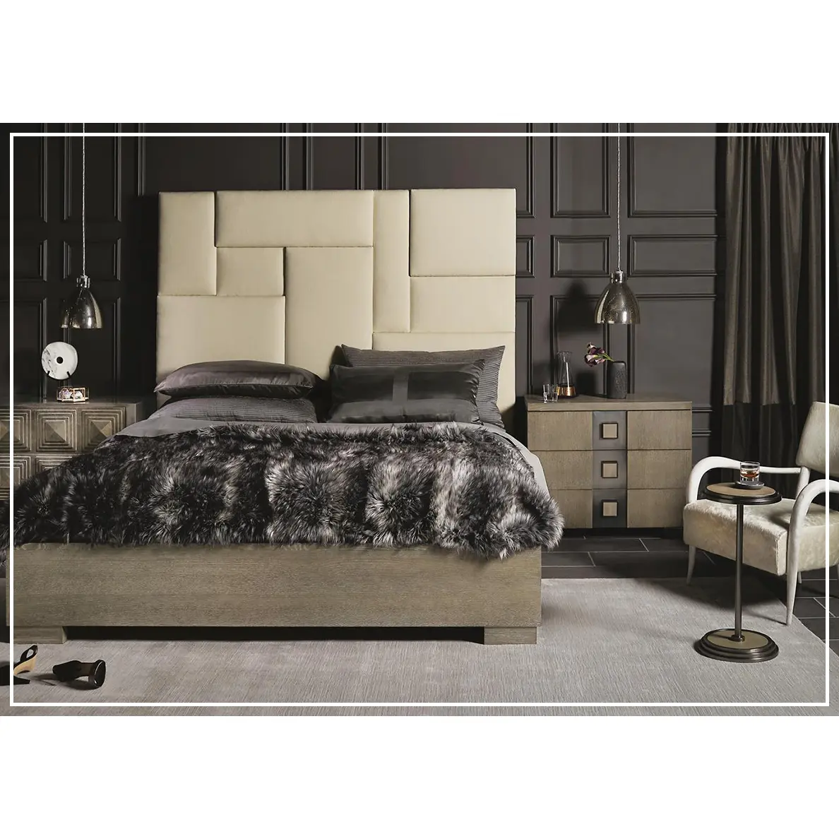 Bernhardt Mosaic Beige Upholstered Panel Bed (King/Queen)