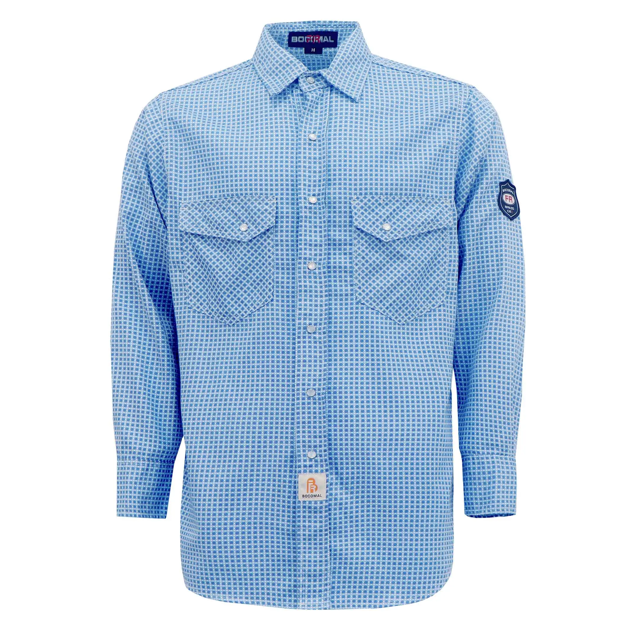 6.5 oz Printed Plaid Shirts with Pearl Snap-0916