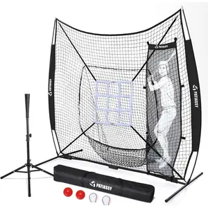 7 ft x 7 ft Baseball Softball Hitting Pitching Practice Net with Batting Tee and Batter Portable Baseball Net with 2 Weighted Baseballs, 2 Baseballs, Carry Bag and Strike Zone