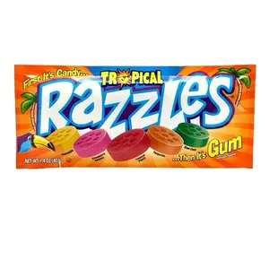 Razzles Tropical Flavors Candy Then Gum Nostalgic Candy - Sweet Snack Pineapple Retro Chewy Bonbon Fruit candy  brick Strawberry Bite