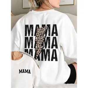Women's Letter & Leopard Lightning Print Crew Neck Sweatshirt, Casual Drop Shoulder Long Sleeve Pullover, Women's Fall & Winter Clothes for Daily Wear（gift） Womenswear Hoodie