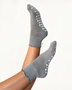 Grey Ruffle Grip Socks