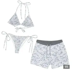 Matching Camo Couples Swimwear Set – Camouflage Bikini & Men’s Swim Trunks, Sexy Two-Piece Bathing Suit, Summer Beach Vacation Outfit, Trendy Camo Print