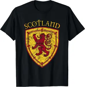 100% Cotton Scottish Rampant Lion Scotland Coat of Arms Banner T-Shirt