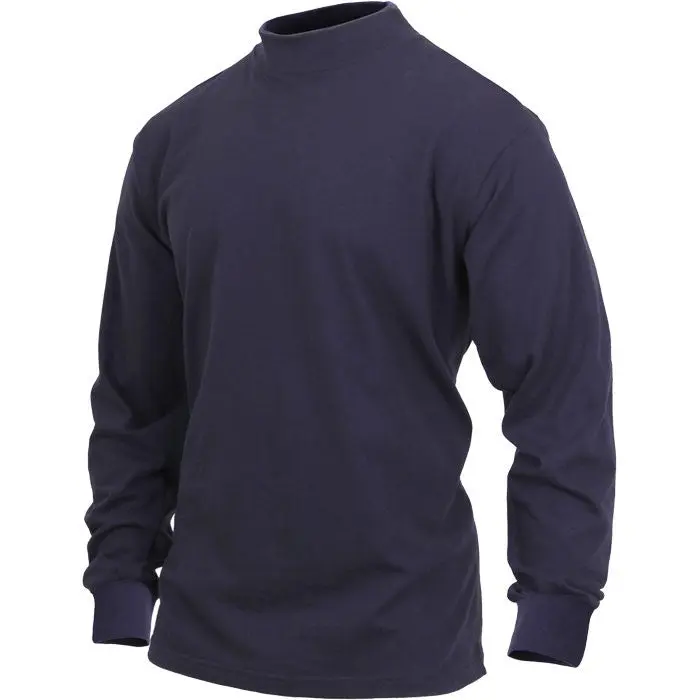 Men's Mock Turtleneck Sweater, Plain 100% Cotton Pullover Top for Uniforms with Shape-Retaining Collar, Midnight Blue, Tops, Sweatshirts, Menswear
