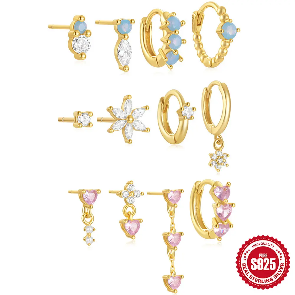 Women's Jewelry Gemstone Earring Set, Dainty Gold Earring Set, Everyday Earring stack