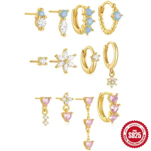 Women's Jewelry Gemstone Earring Set, Dainty Gold Earring Set, Everyday Earring stack