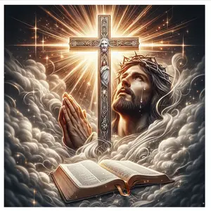 Jesus Christ 5D Diamond Painting Kit, Cross & Bible Diamond Art Kits for Adults,Religious Diamond Mosaic Kits,Gem Art and Crafts,Diamond Dots for Home Decor,16x16inch