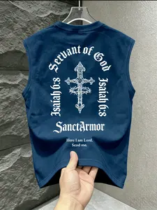 Men's Servant of God Cross Print Sleeveless Vest, Loose-Fit Casual Faith Tank Top, American Streetwear Style, Comfortable and Stylish