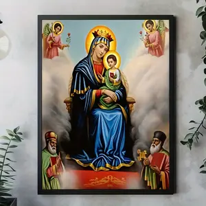 1 Piece Ethiopian Orthodox Virgin Mary and Jesus Religious Wall Art Poster - Large Size 12x16inch (30x 40cm ) Modern Classic Ethiopian Icon Painting, Durable Waterproof Canvas Print - Indoor / Christian Home Decoration, Suitable for Living Room, Bedroom,