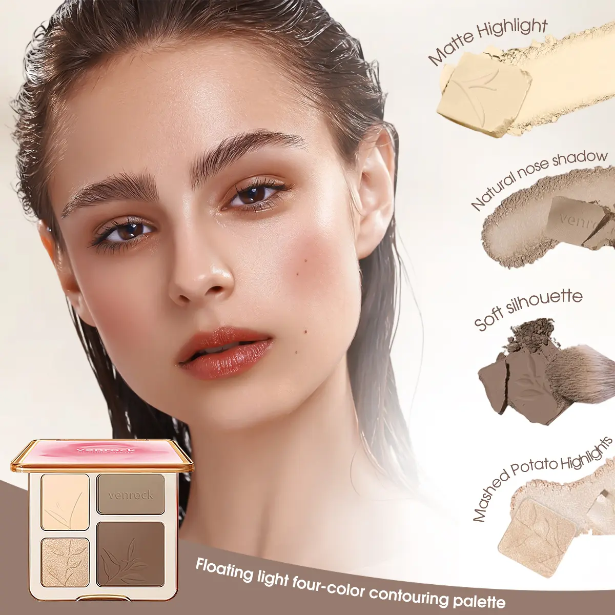 4-Color Highlighting Palette, Makeup Highlighter for Face Contouring, Beauty & Personal Care Bronzer Companion